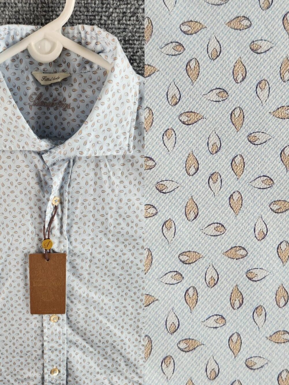 NWT Stenstroms Fitted Body Men Small Geometric Blue Long Sleeve Button Up Adult